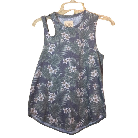 Chaser Tops - Chaser Womens Tank Top Size XS Floral Print Cut Out Shoulder Cotton Blend